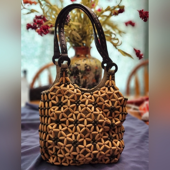 Nine West Tan and Black Beaded Handbag